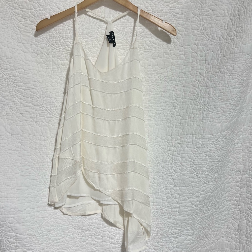 TROUVE Ivory Boho Tiered Fringe Flowy Tank Top, Size X-Small - #242
